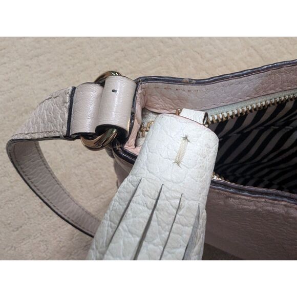 Kate Spade Crossbody Purse Light Pink Pebbled Leather with White Tassel - Picture 4 of 13